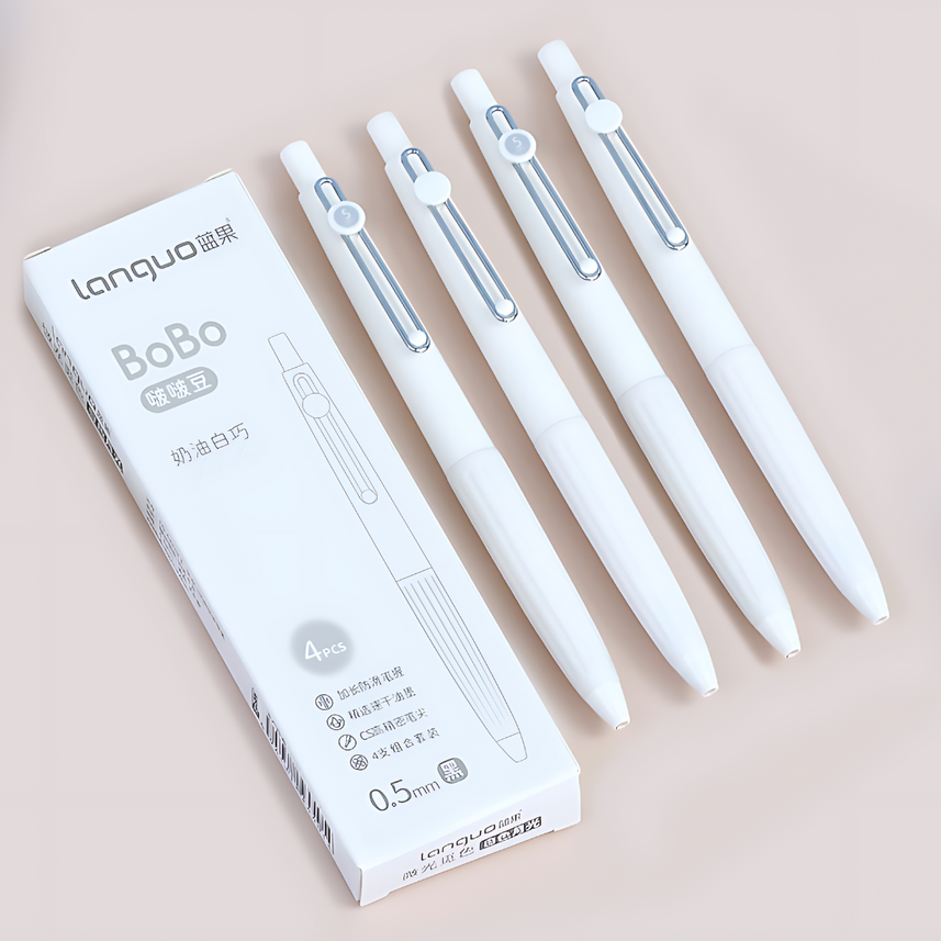 Languo | Gel Pen | 0.5mm | BoBo | Cream White | Pack of 4 Pens | U6001