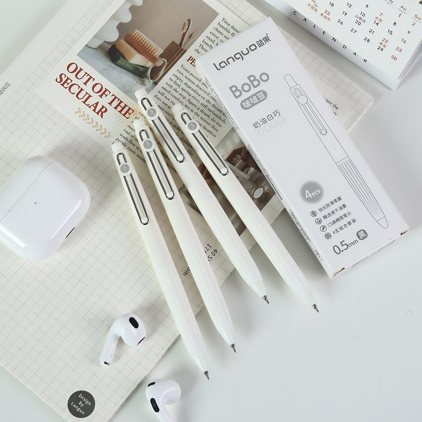 Languo | Gel Pen | 0.5mm | BoBo | Cream White | Pack of 4 Pens | U6001