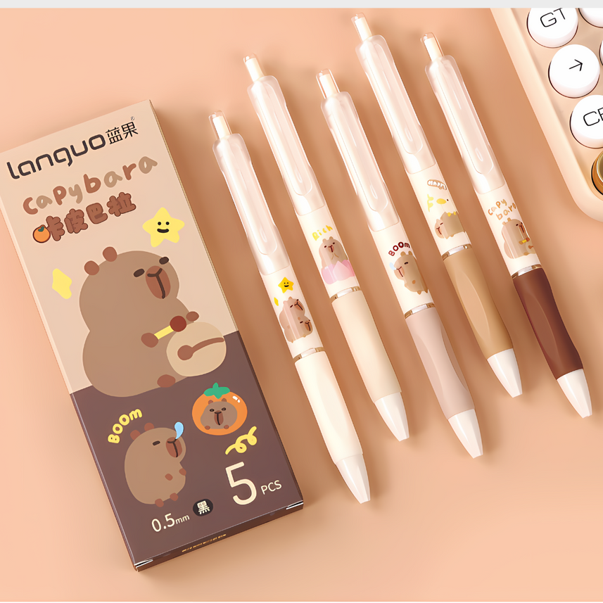 Languo | Gel Pen | 0.5mm | Capybara | Pack of 5 Pens | W1041