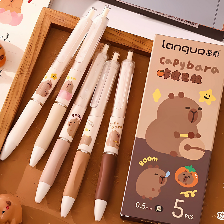 Languo | Gel Pen | 0.5mm | Capybara | Pack of 5 Pens | W1041
