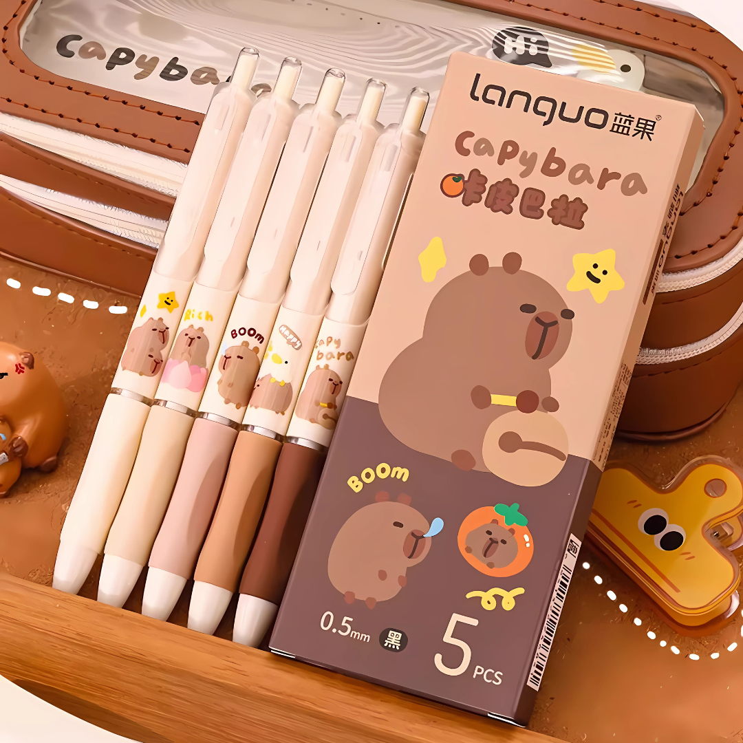 Languo | Gel Pen | 0.5mm | Capybara | Pack of 5 Pens | W1041