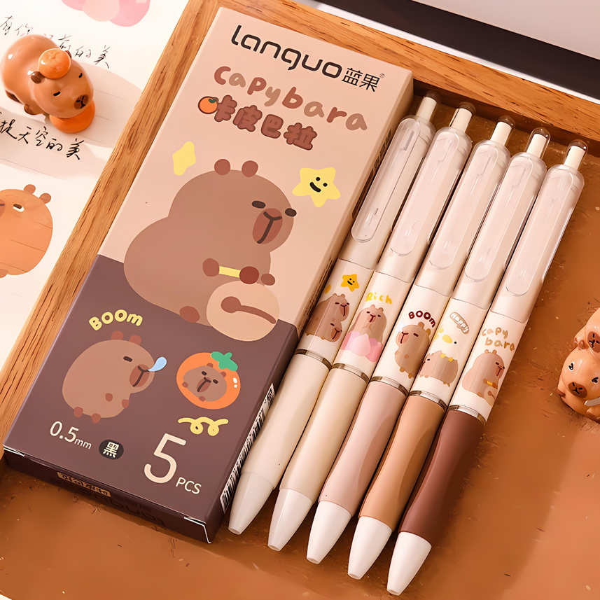 Languo | Gel Pen | 0.5mm | Capybara | Pack of 5 Pens | W1041