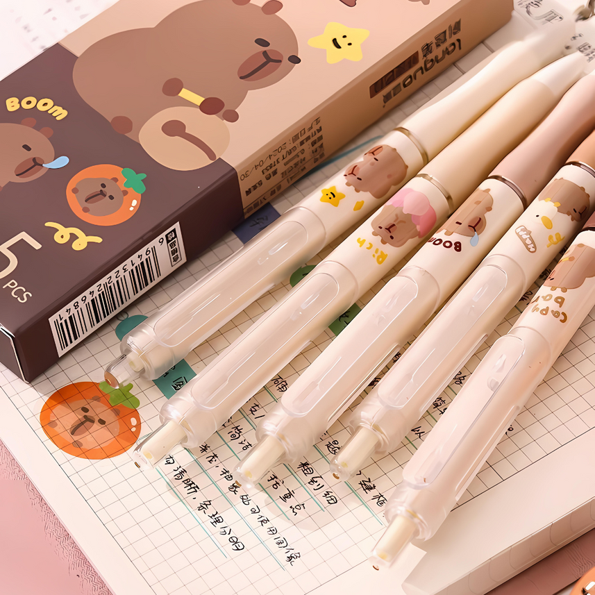 Languo | Gel Pen | 0.5mm | Capybara | Pack of 5 Pens | W1041