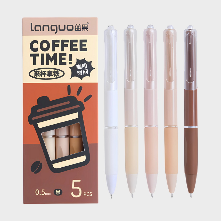 Languo | Gel Pen | 0.5mm | Coffee Time | Pack of 5 Pens | W1027