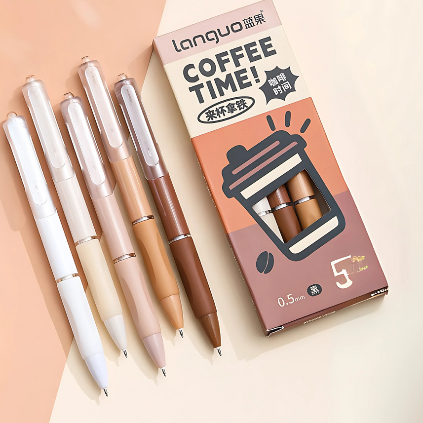 Languo | Gel Pen | 0.5mm | Coffee Time | Pack of 5 Pens | W1027