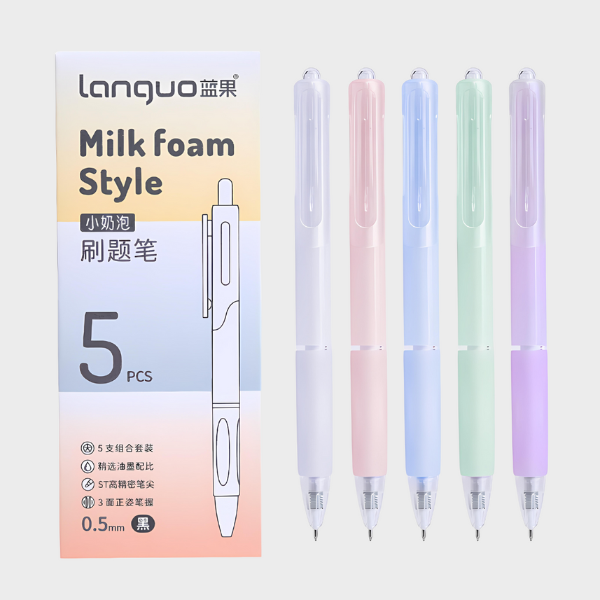 Languo | Gel Pen | 0.5mm | Milky Foam Style | Pack of 5 Pens | W1029