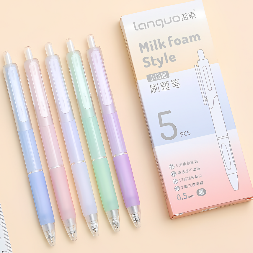 Languo | Gel Pen | 0.5mm | Milky Foam Style | Pack of 5 Pens | W1029