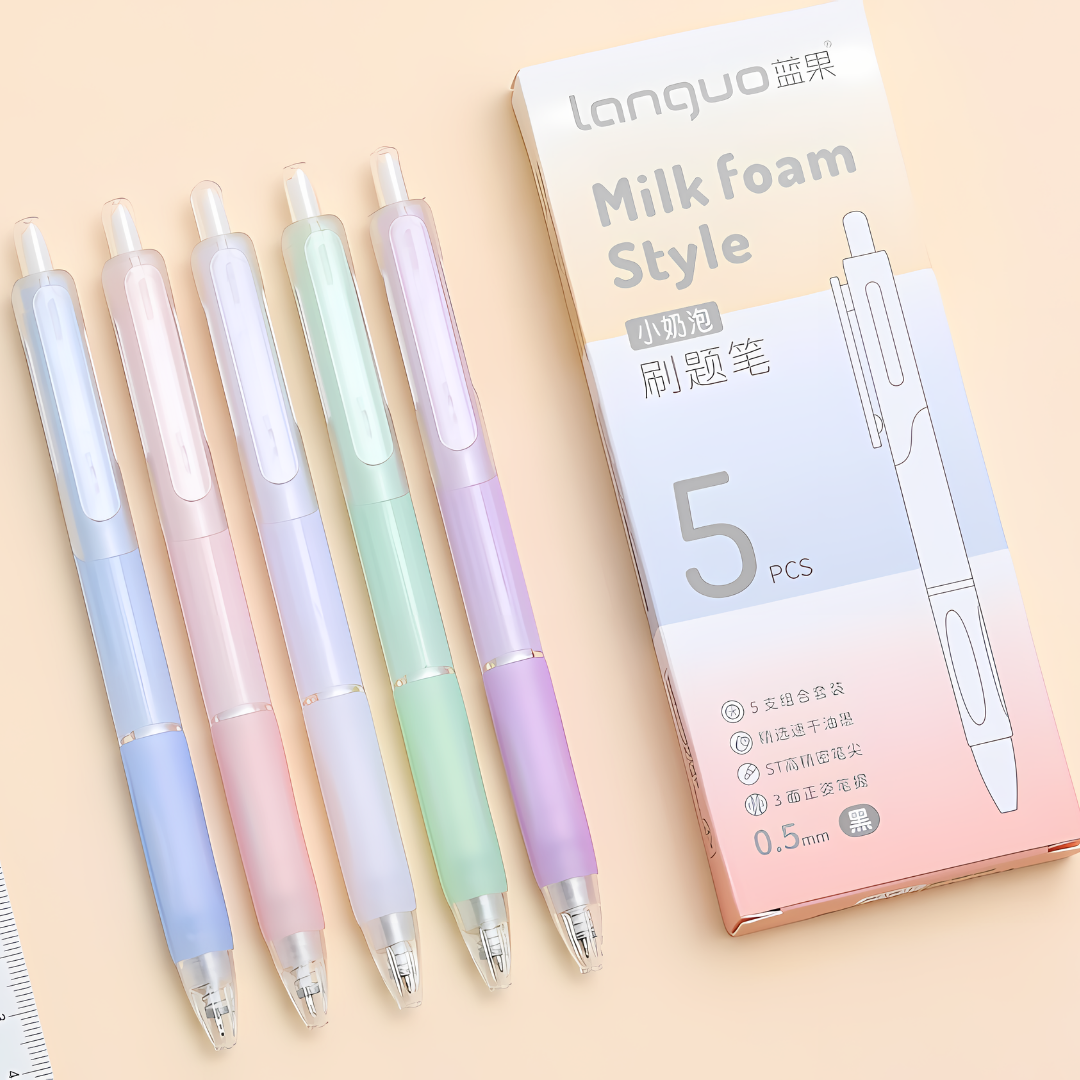 Languo | Gel Pen | 0.5mm | Milky Foam Style | Pack of 5 Pens | W1029