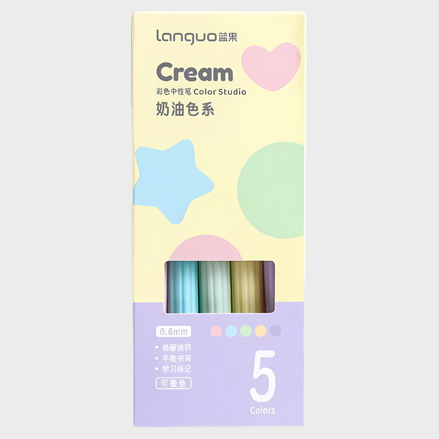 Languo | Gel Pen | 0.6mm | Color Studio | Cream | Pack of 5 Pens | U6005