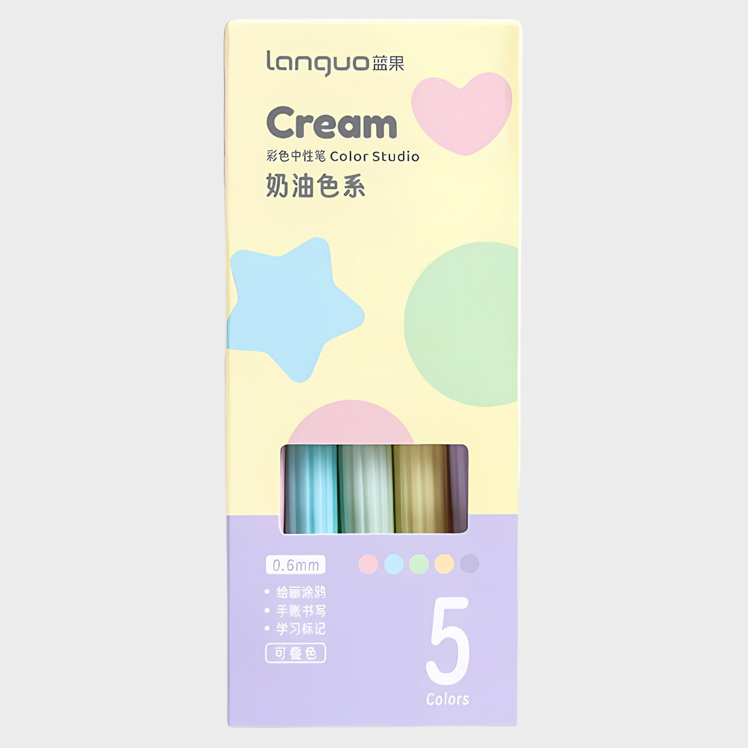 Languo | Gel Pen | 0.6mm | Color Studio | Cream | Pack of 5 Pens | U6005
