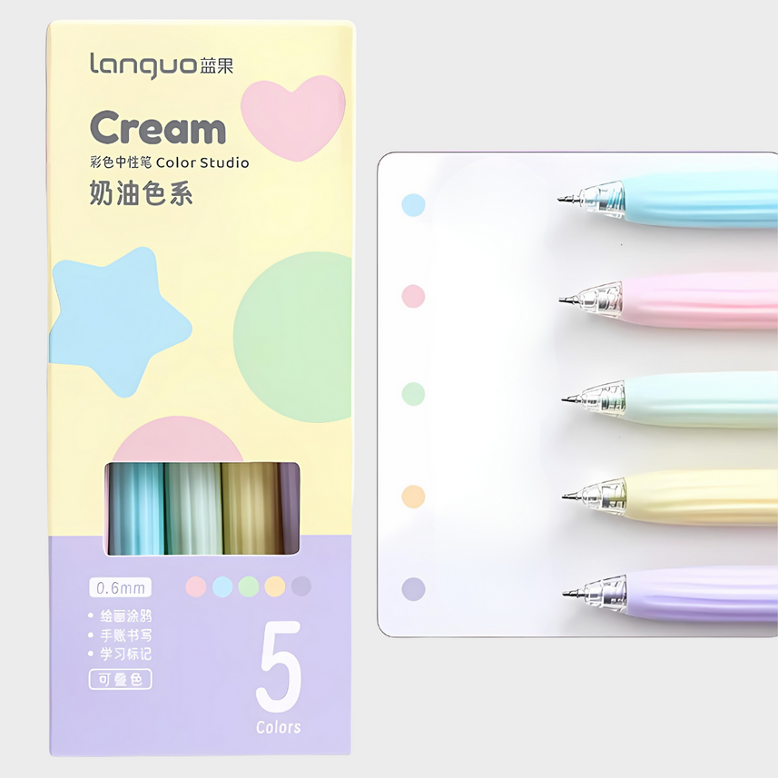 Languo | Gel Pen | 0.6mm | Color Studio | Cream | Pack of 5 Pens | U6005