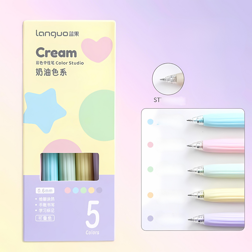 Languo | Gel Pen | 0.6mm | Color Studio | Cream | Pack of 5 Pens | U6005