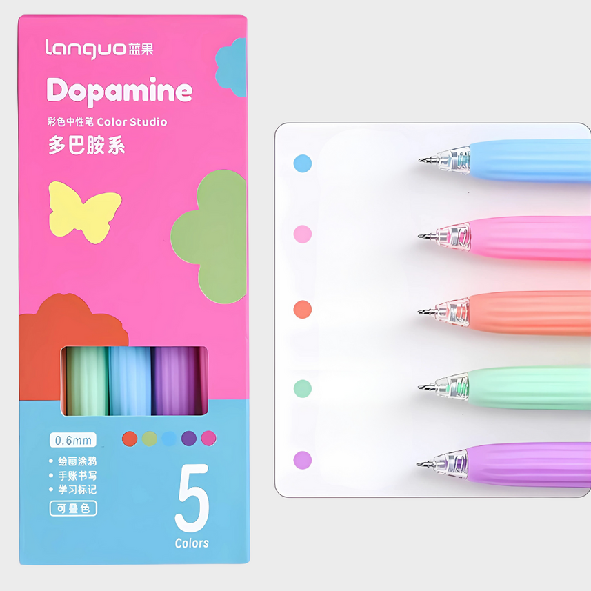 Languo | Gel Pen | 0.6mm | Color Studio | Dopamine | Pack of 5 Pens | U6008