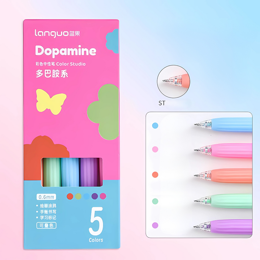 Languo | Gel Pen | 0.6mm | Color Studio | Dopamine | Pack of 5 Pens | U6008