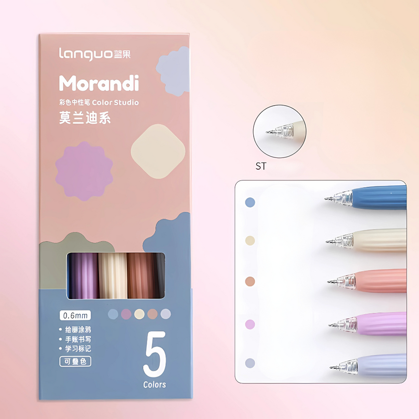 Languo | Gel Pen | 0.6mm | Color Studio | Morandi | Pack of 5 Pens | U6006