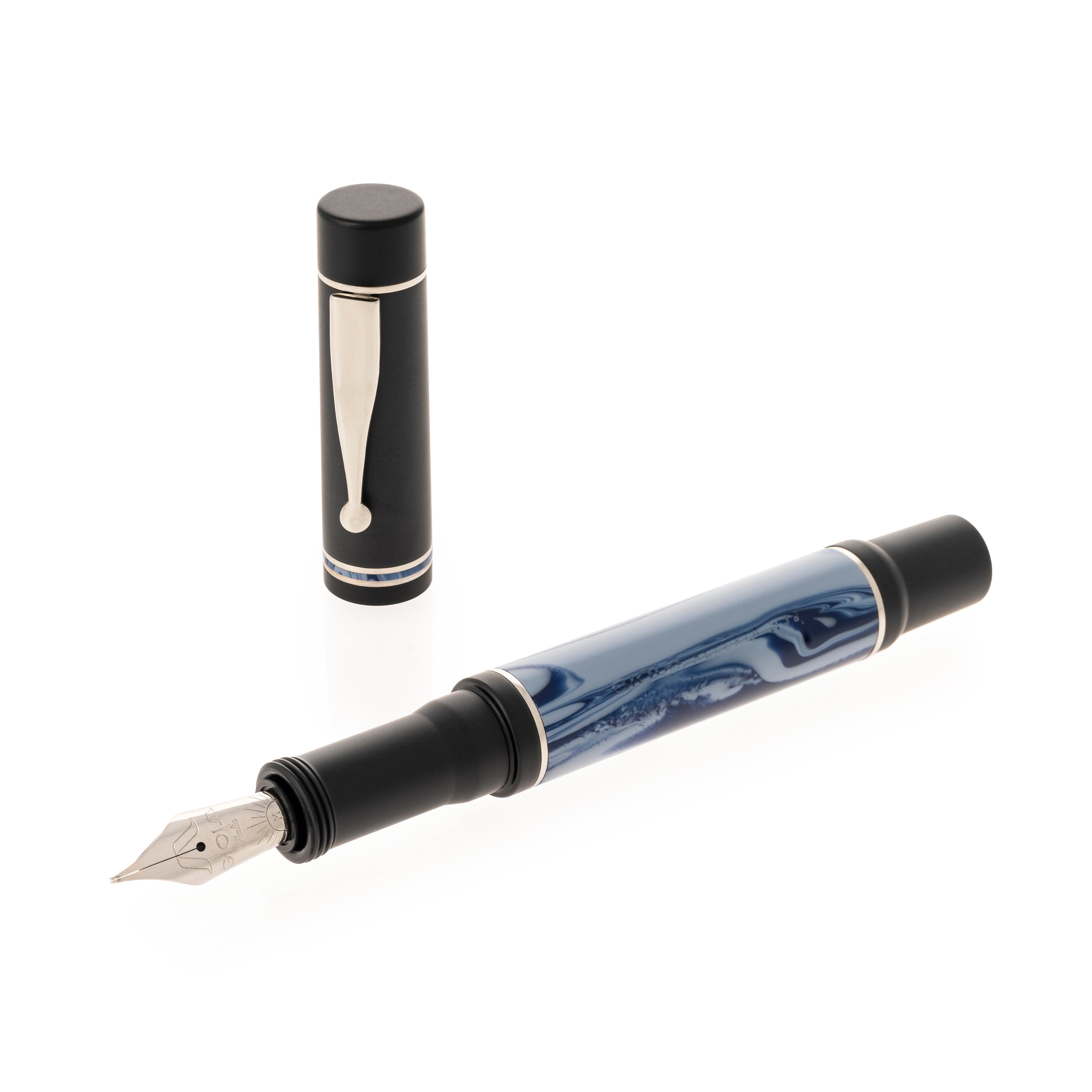 GIOIA Alleria Mare Blue-Black Fountain Pen – Chrome Trim