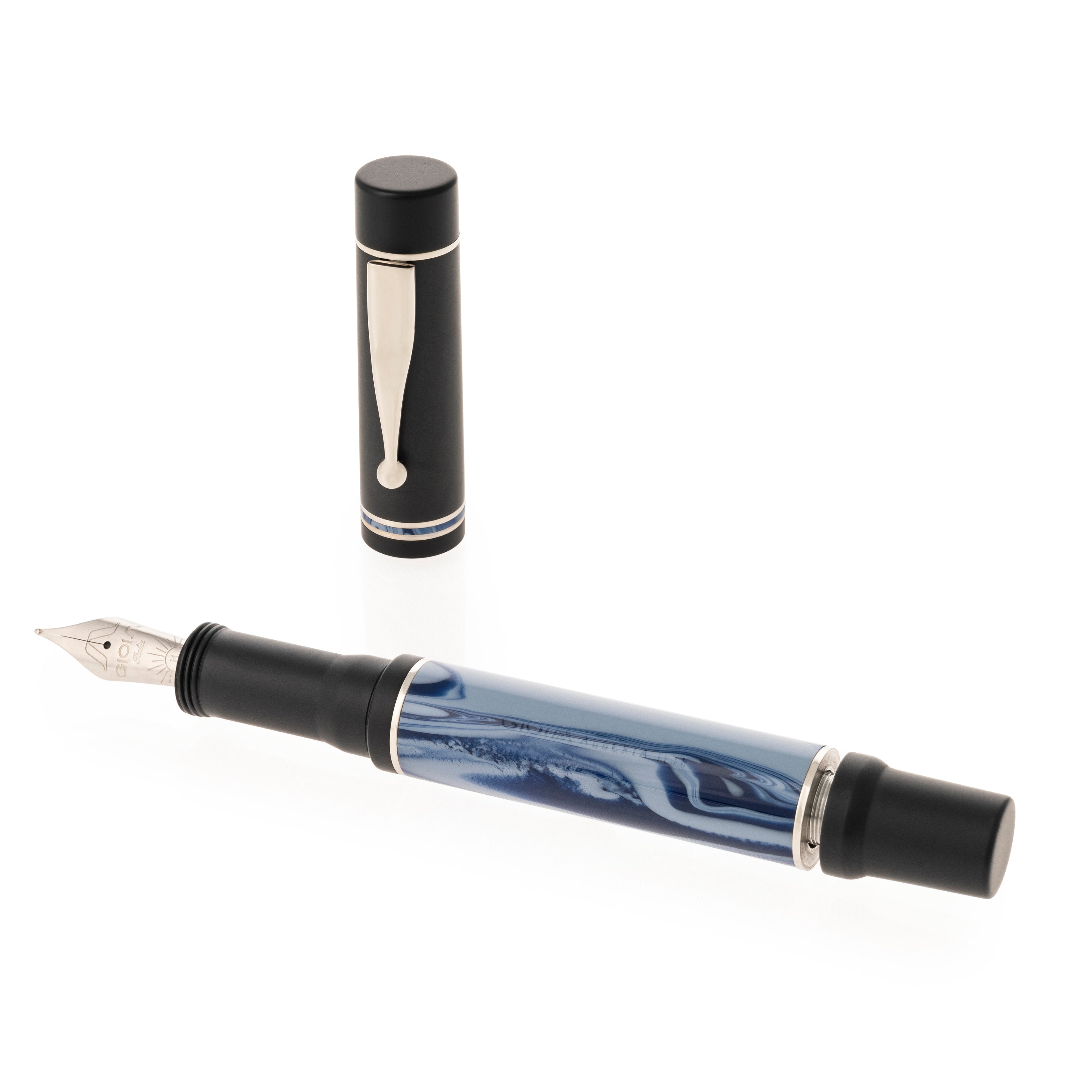 GIOIA Alleria Mare Blue-Black Fountain Pen – Chrome Trim