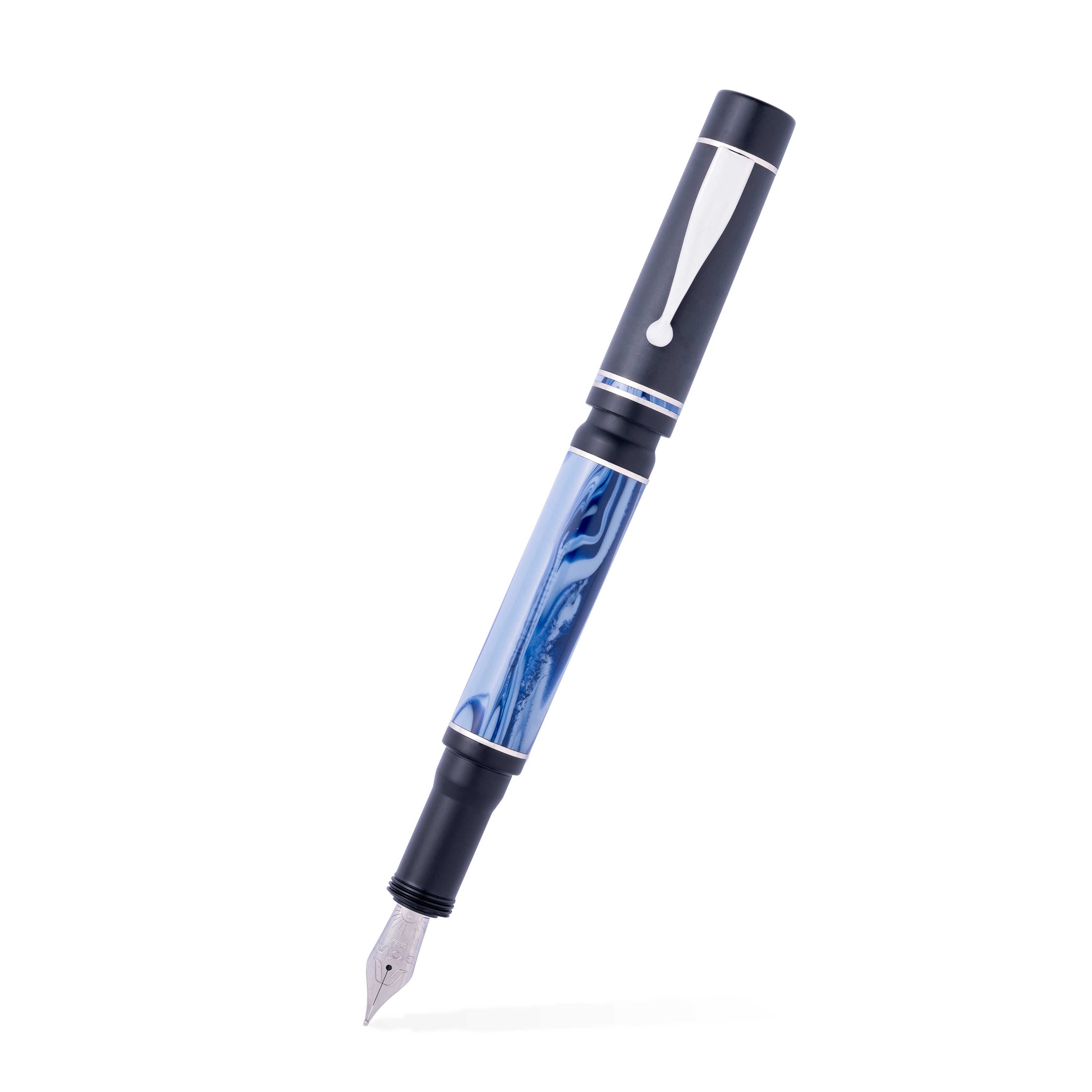 GIOIA Alleria Mare Blue-Black Fountain Pen – Chrome Trim