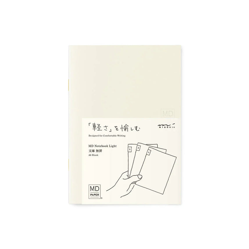 Midori MD Notebook – A6 Size, Blank Pages, Set of 3 (48 Pages Each), Soft Paper Cover, Japanese Minimalist Design