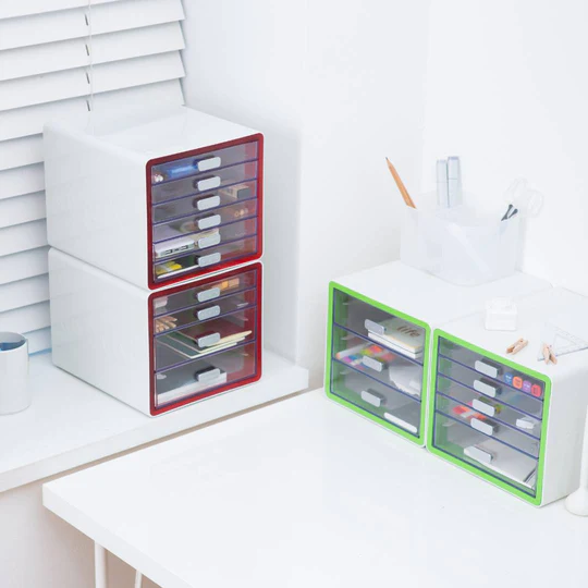 Litem | Multi Utility Storage Cabinet | 5 Drawers | Organiser | Red | My Room | For Office & Home