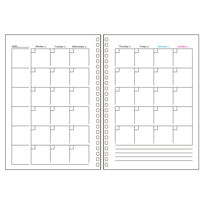 Open ring notebook/Twist notebook <Suitable leaf/Date free monthly> A5