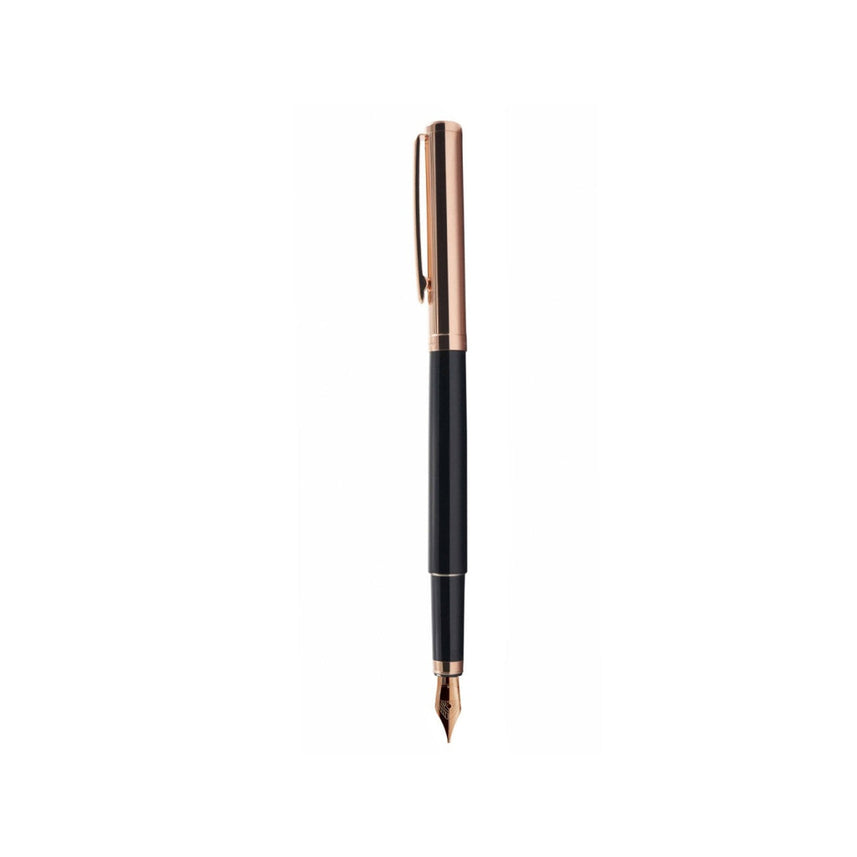 Otto Hutt | Design 01 | Fountain Ink Pen | Medium Steel Nib | Black Lacquered Barrel | Rose Gold Plated
