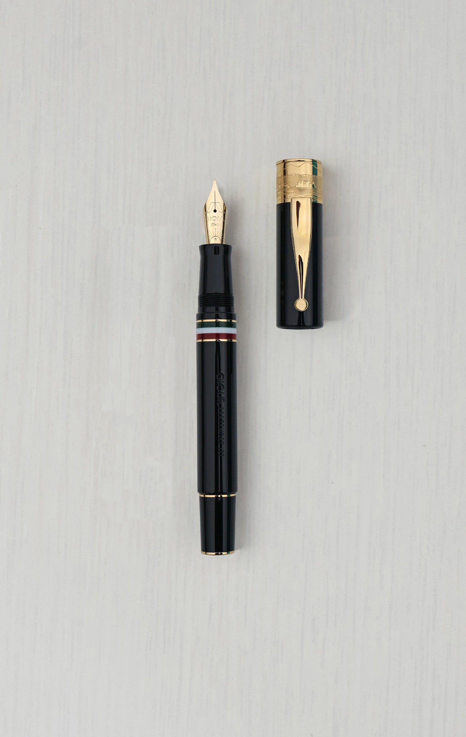 GIOIA Partenope Black Fountain Pen and Rollerball – Gold Trim