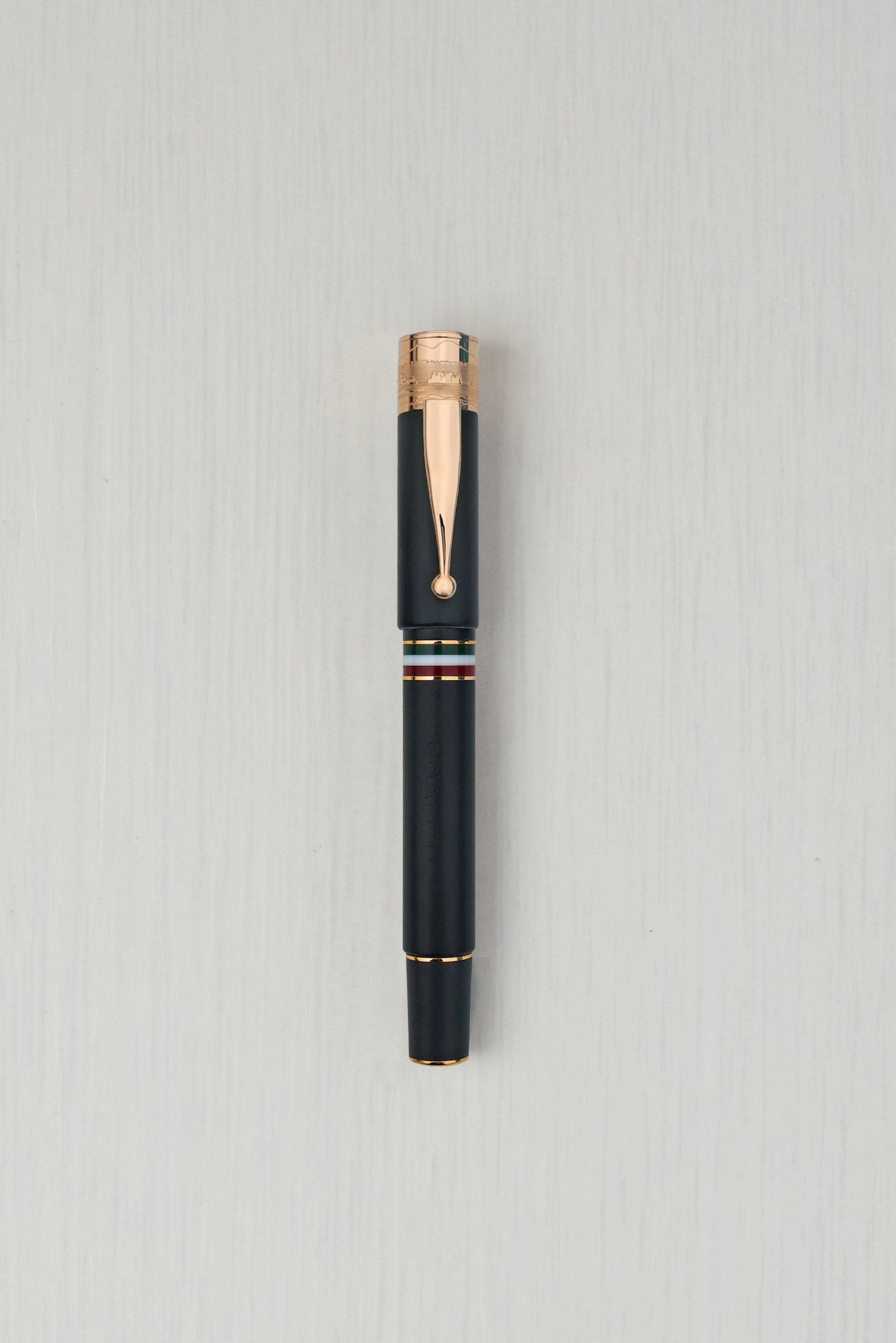 GIOIA Partenope Sand Black Fountain Pen and Rollerball – Rose Gold Trim