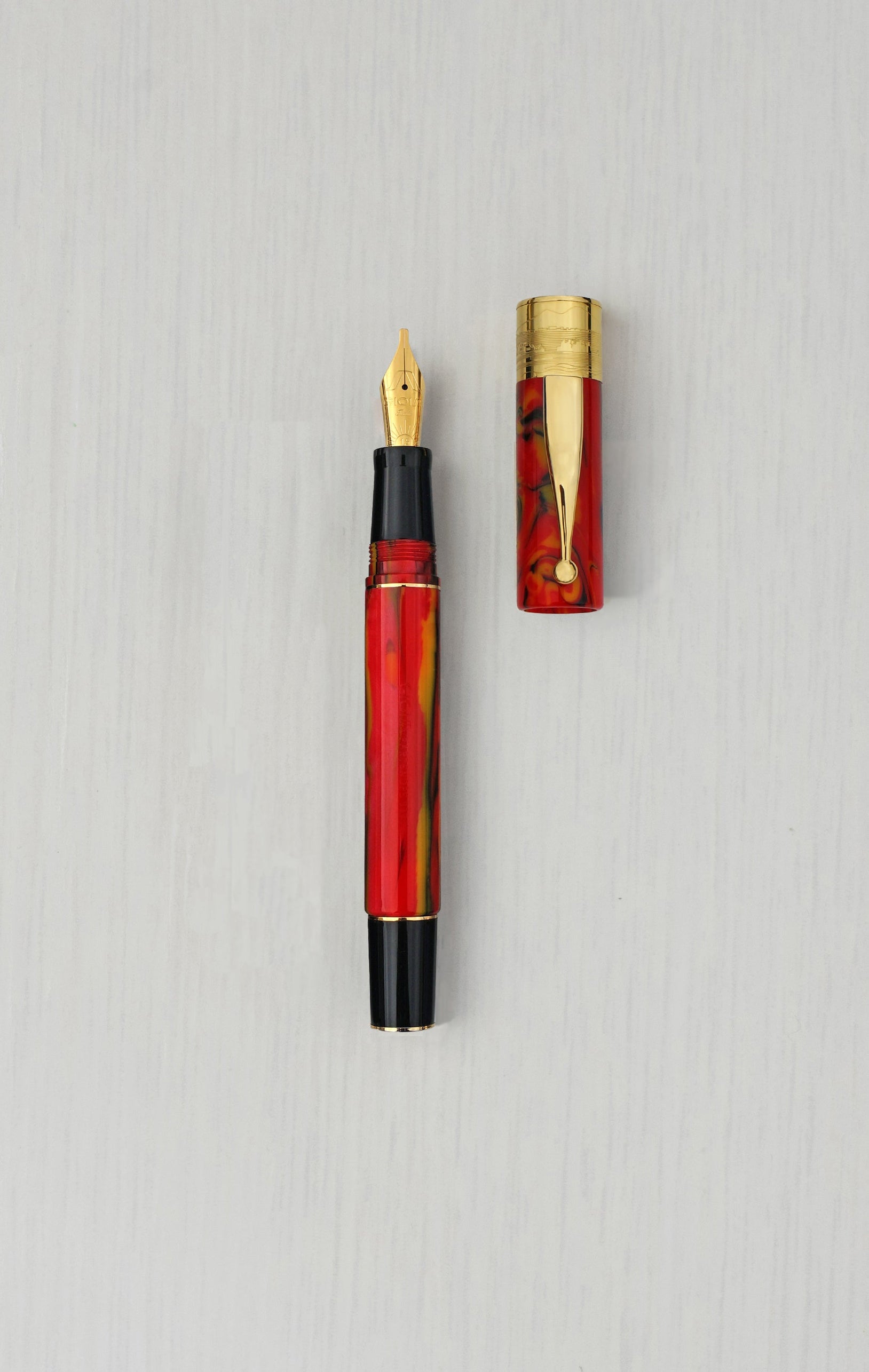 GIOIA Partenope Fiamma Flame Fountain Pen and Rollerball – Gold Trim
