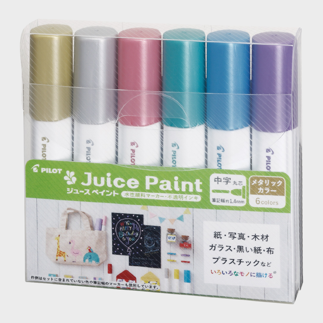 Pilot | Marker | 1.4mm Medium Round Tip | Juice Paint | Metallic Colors | 6 Color Set | SJP120MN-6CM