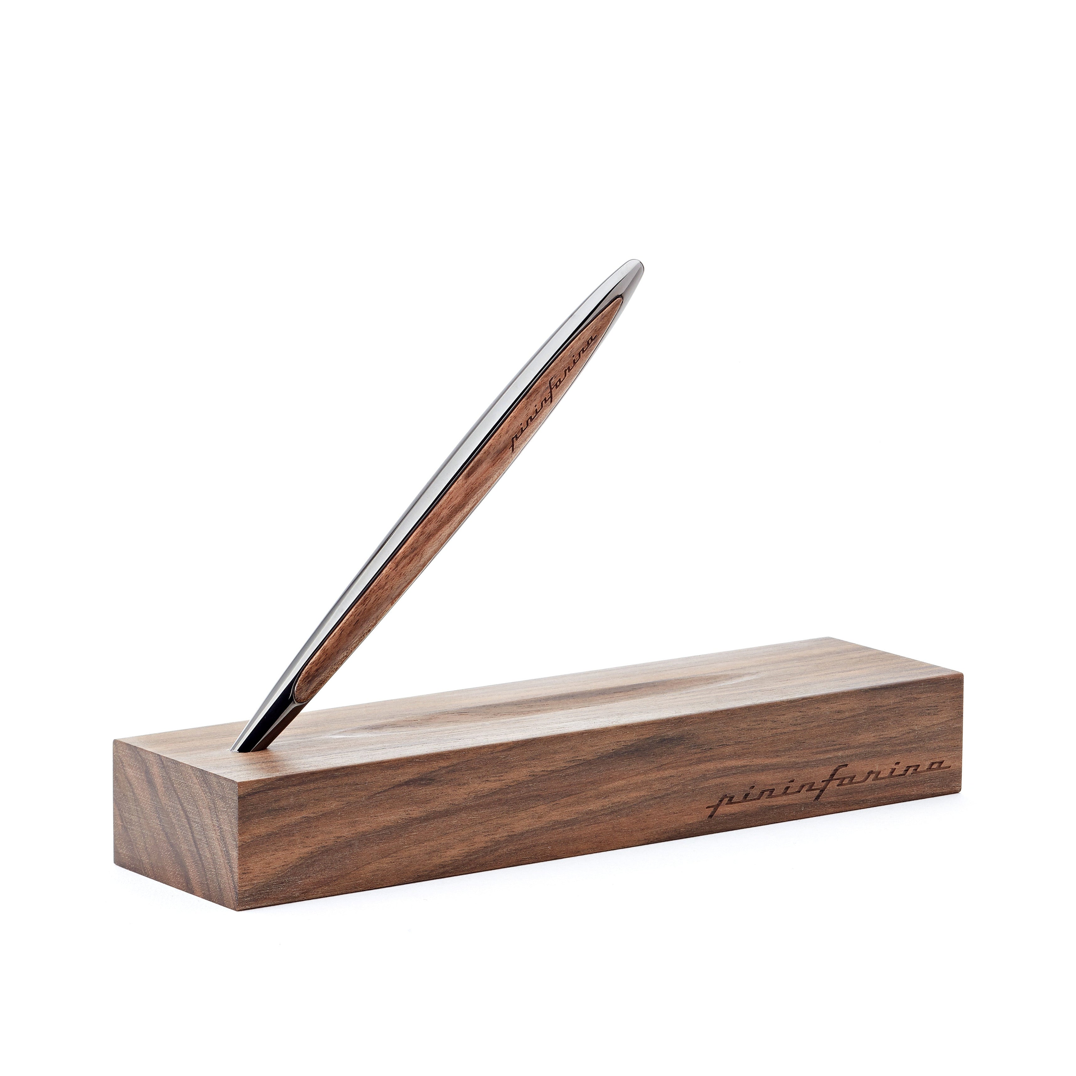 Pininfarina | Cambiano | Glossy Black | Classic Ethergraf Metal Alloy Nib | Solid Wood Desk Stand