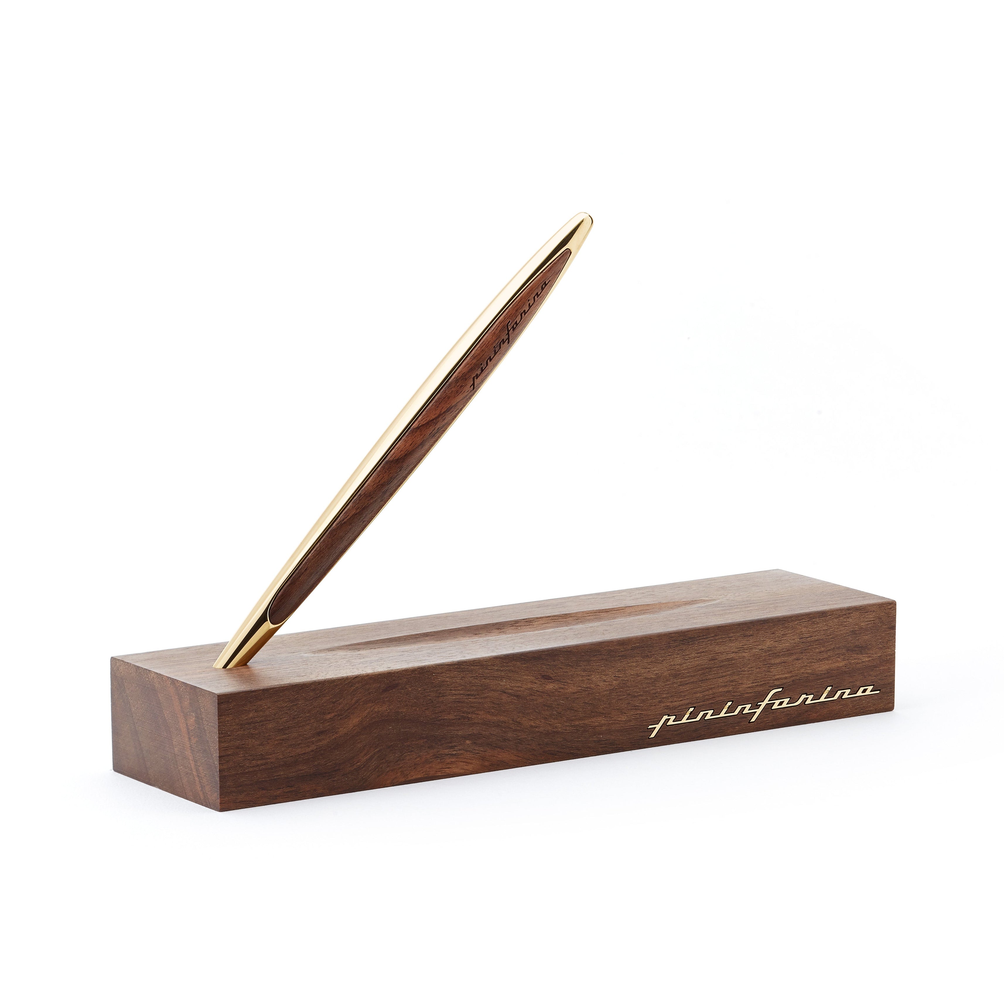 Pininfarina | Cambiano | Pale Gold | Classic Ethergraf metal alloy tip | Solid Wood Desk Stand