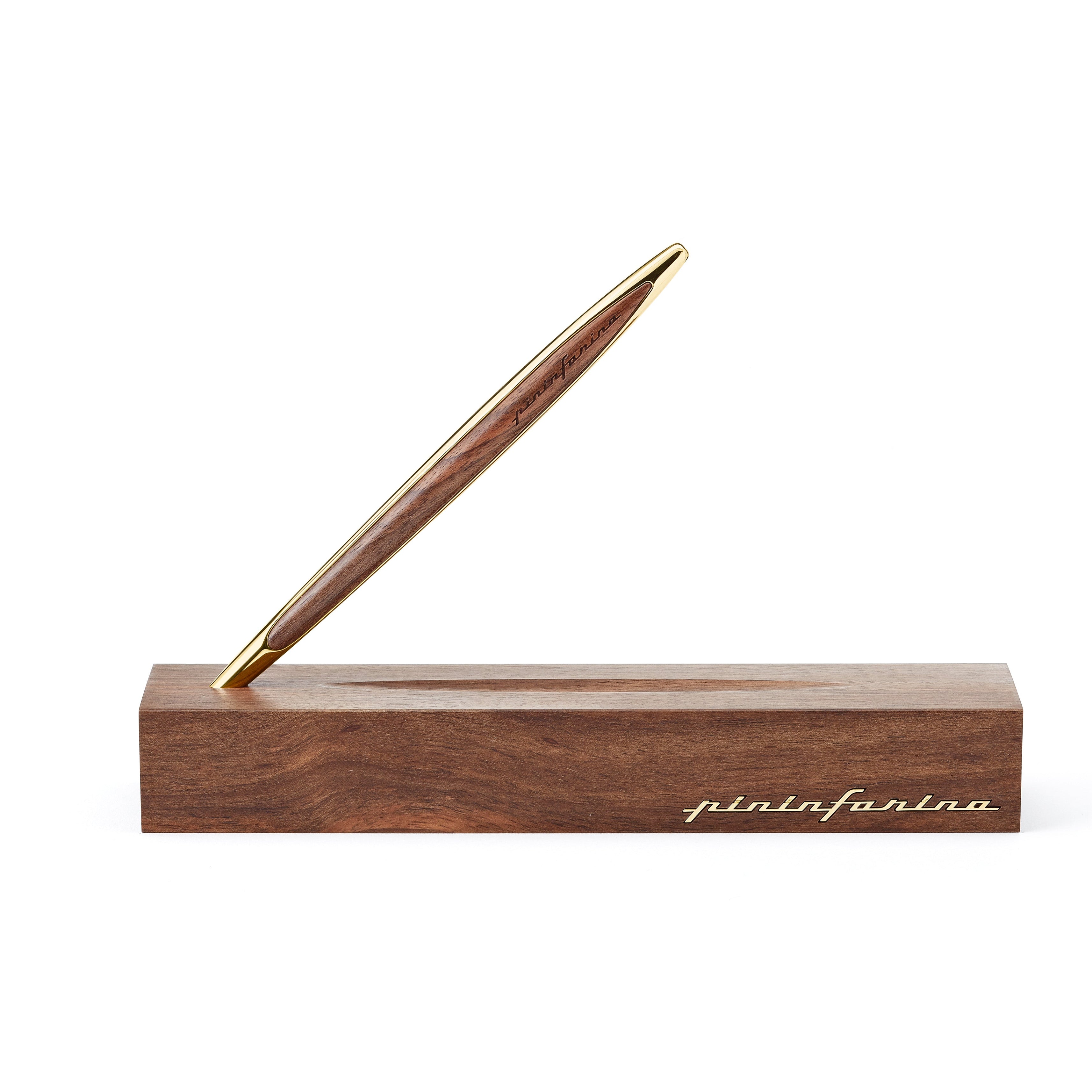 Pininfarina | Cambiano | Pale Gold | Classic Ethergraf metal alloy tip | Solid Wood Desk Stand