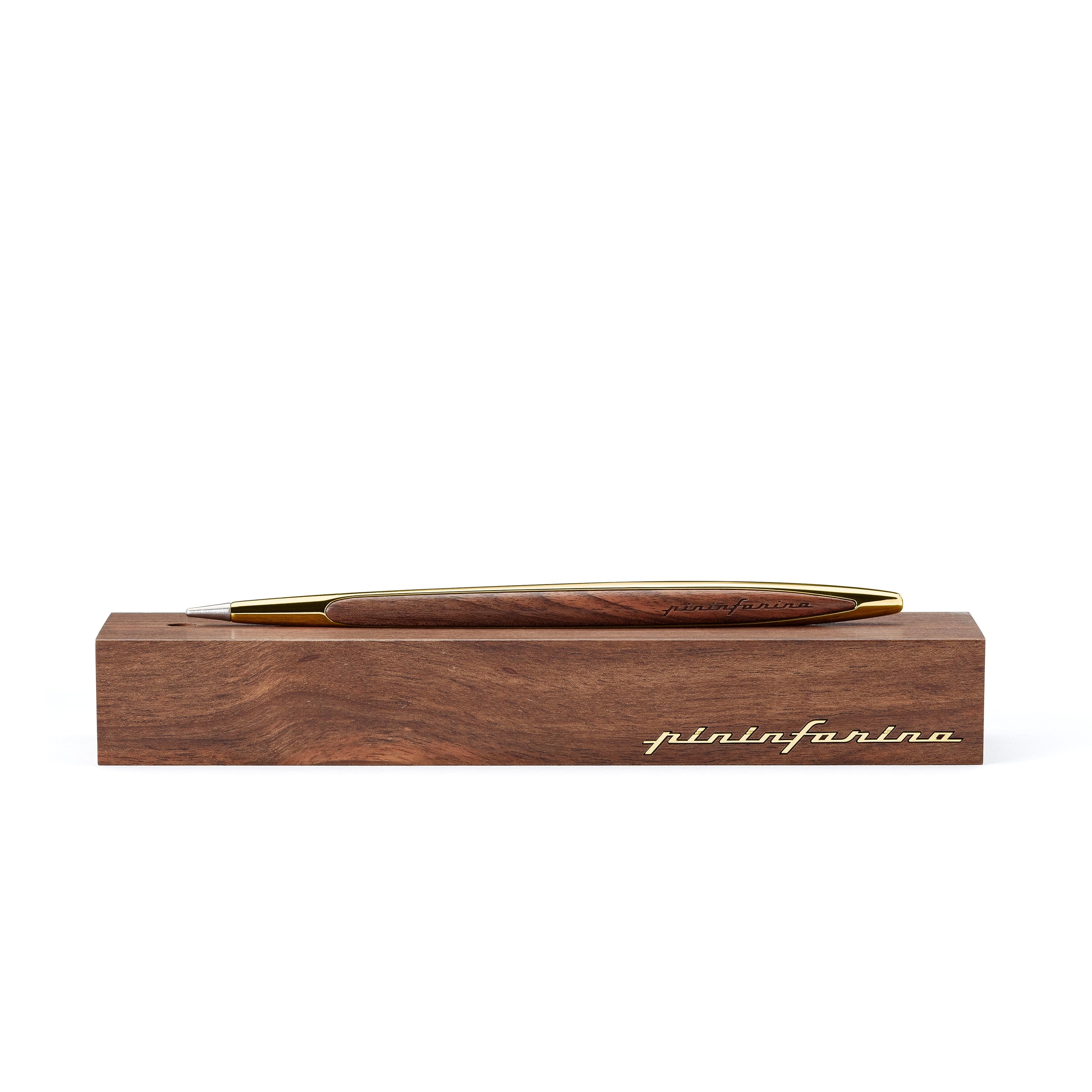 Pininfarina | Cambiano | Pale Gold | Classic Ethergraf metal alloy tip | Solid Wood Desk Stand