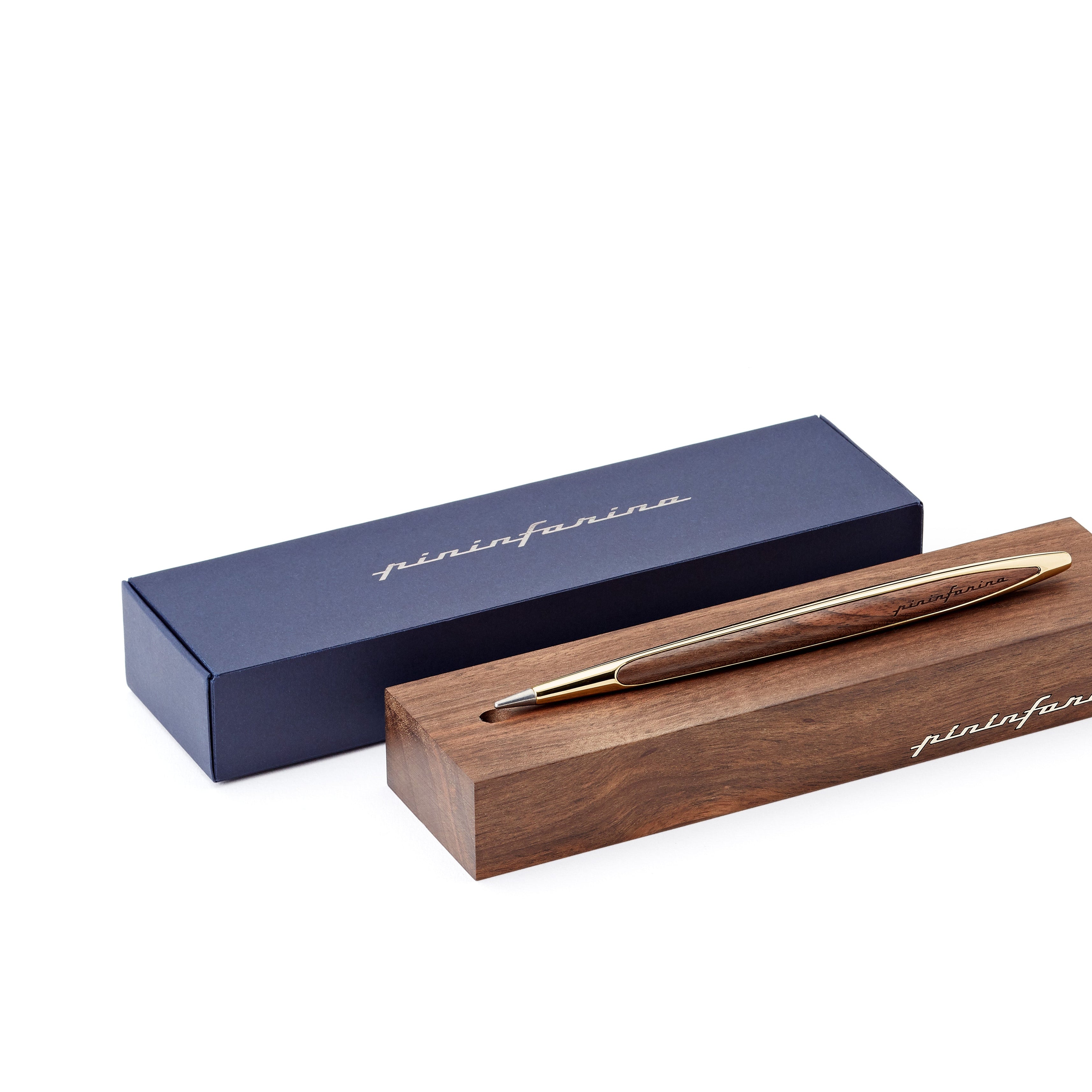 Pininfarina | Cambiano | Pale Gold | Classic Ethergraf metal alloy tip | Solid Wood Desk Stand