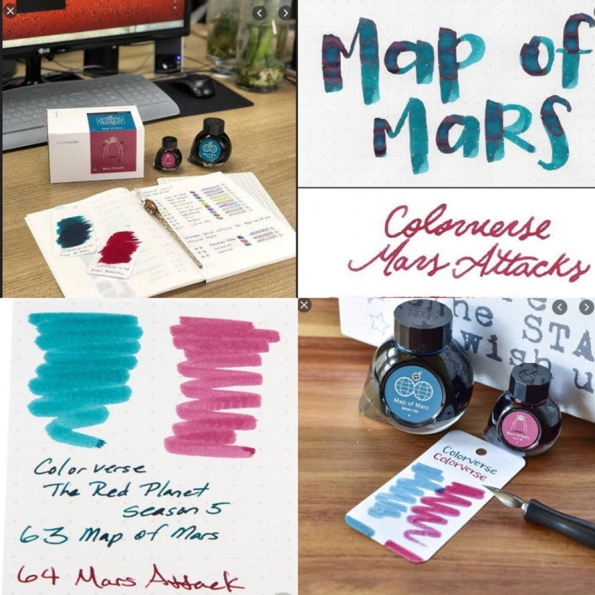 Colorverse Ink | The Red Planet | Map Of Mars | Turquoise & Burgundy | 65ml & 15ml | 2 Bottle Set - penpencilink