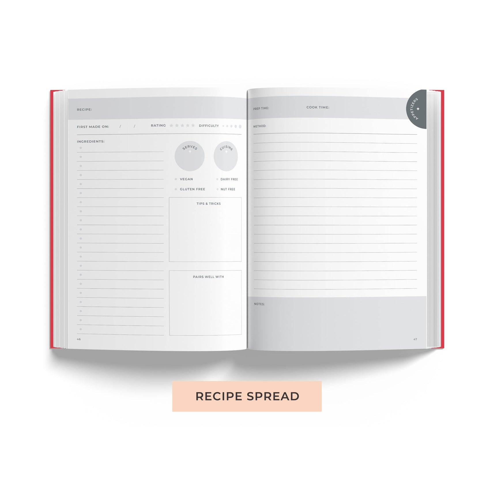 7mm Between The Lines Recipe Journal (A5), Bon Appetit, Hardbound - Orange