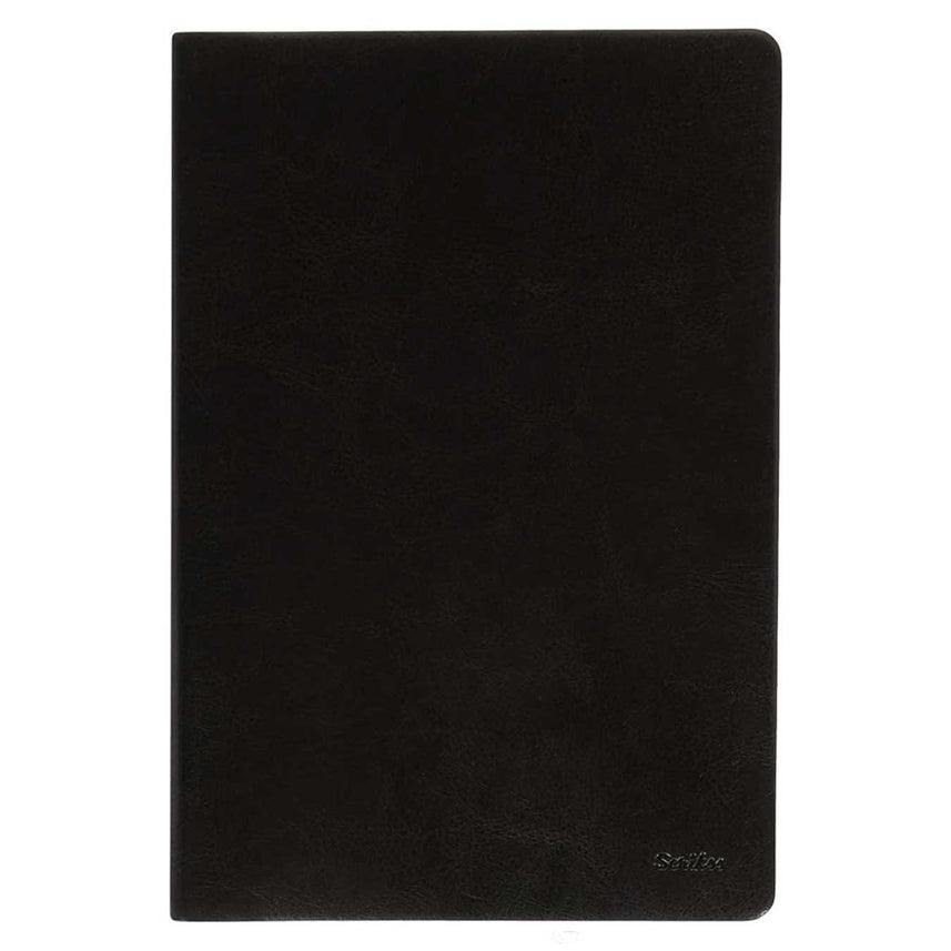 Scrikss | A5 Size | Blank Premium Notebook | Black Vinyl Leather Soft Cover | 100 gsm | Ivory Paper