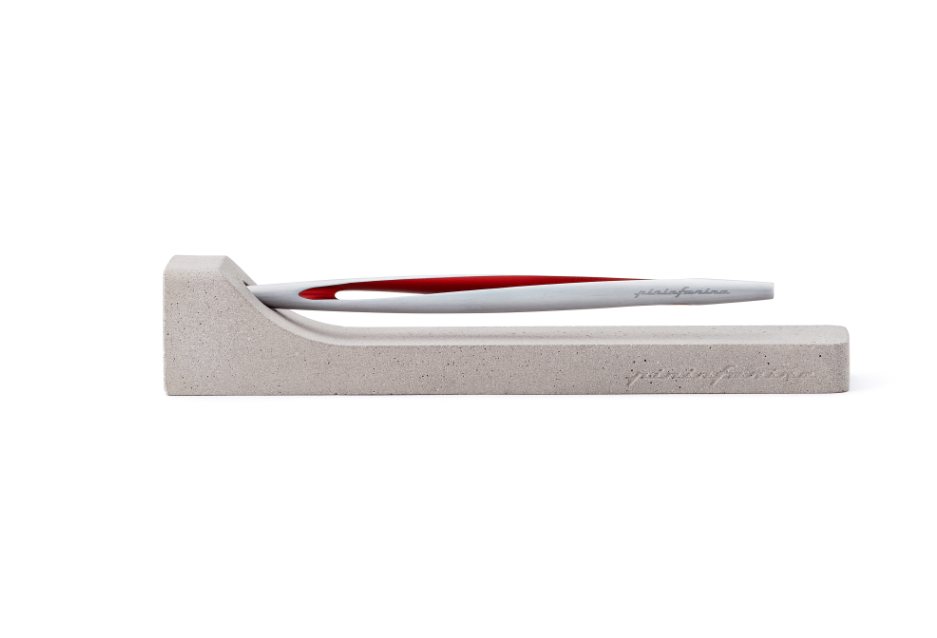 Pininfarina | Aero Red Pencil | Ethergraf® metal alloy tip | Raw Concrete Desk Stand