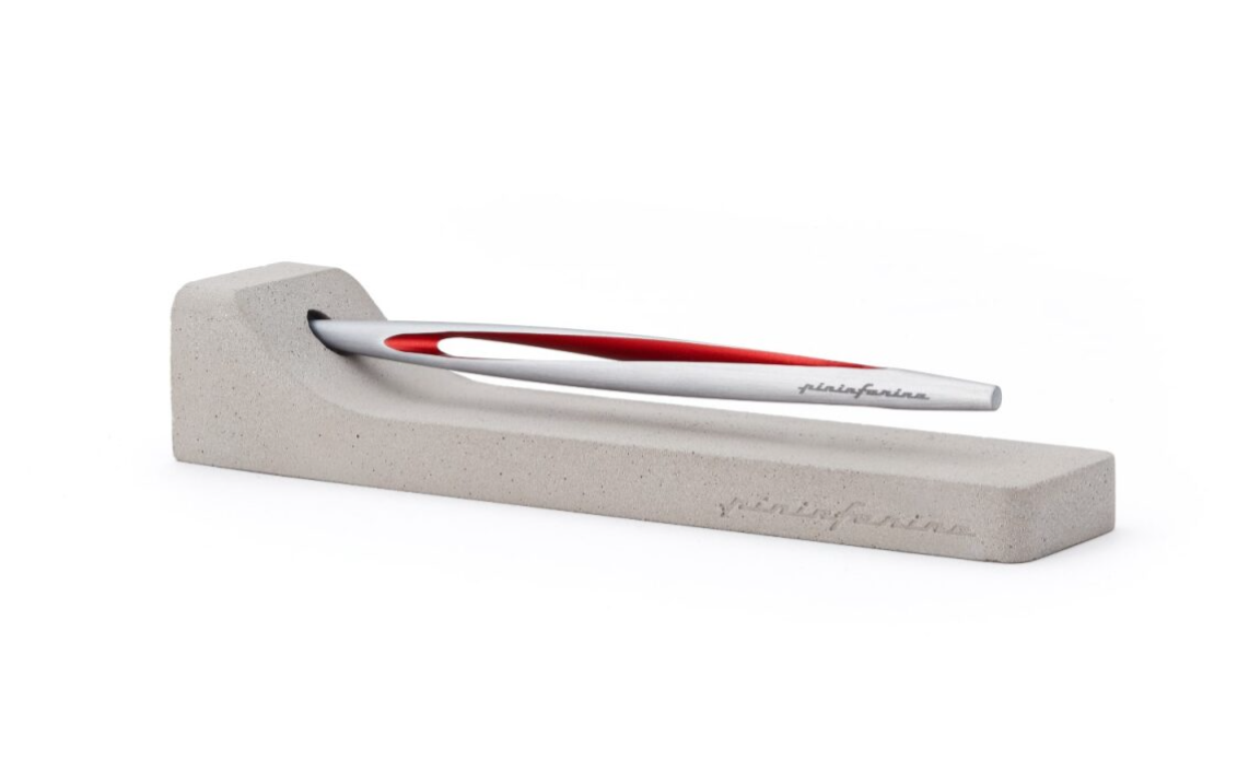 Pininfarina | Aero Red Pencil | Ethergraf® metal alloy tip | Raw Concrete Desk Stand
