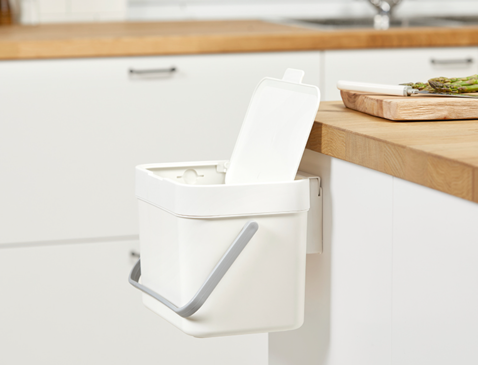 Litem Hanging Food Waste Bin with Basket Compact Hanging Design - Ivory