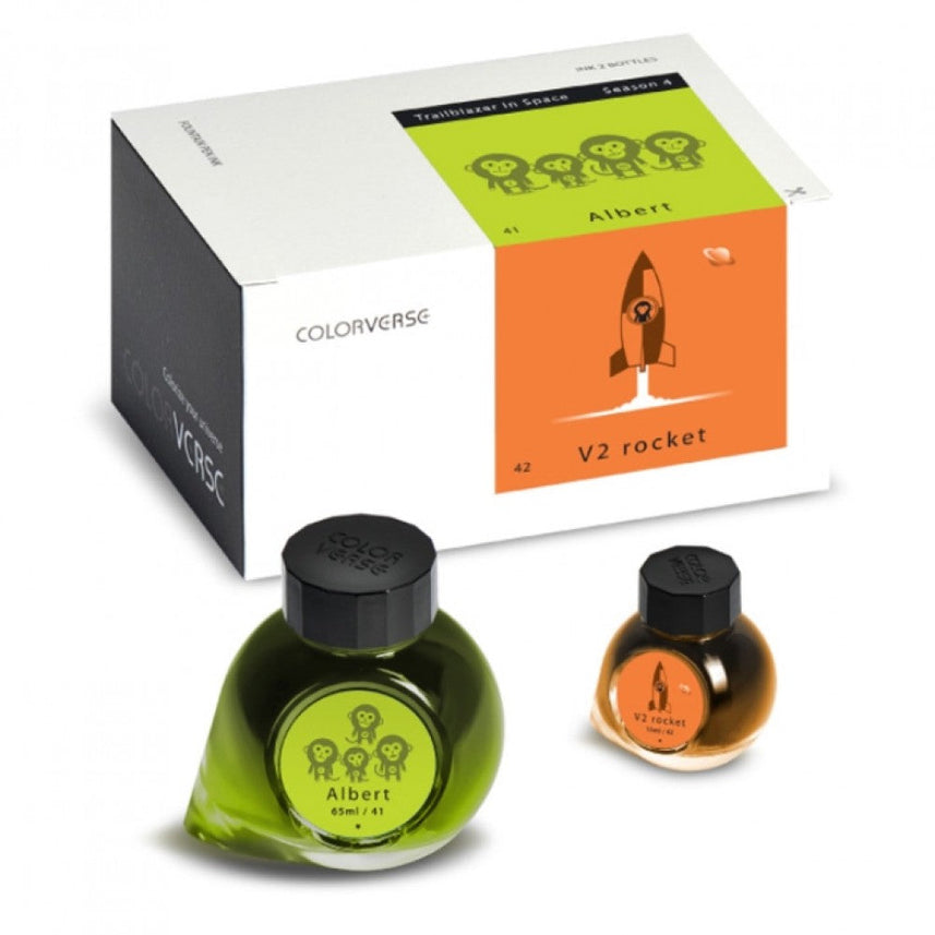 Colorverse Ink | Trailblazer In Space | Albert Light Green & V2 Rocket Orange | 65ml & 15ml | 2 Bottle Set - penpencilink