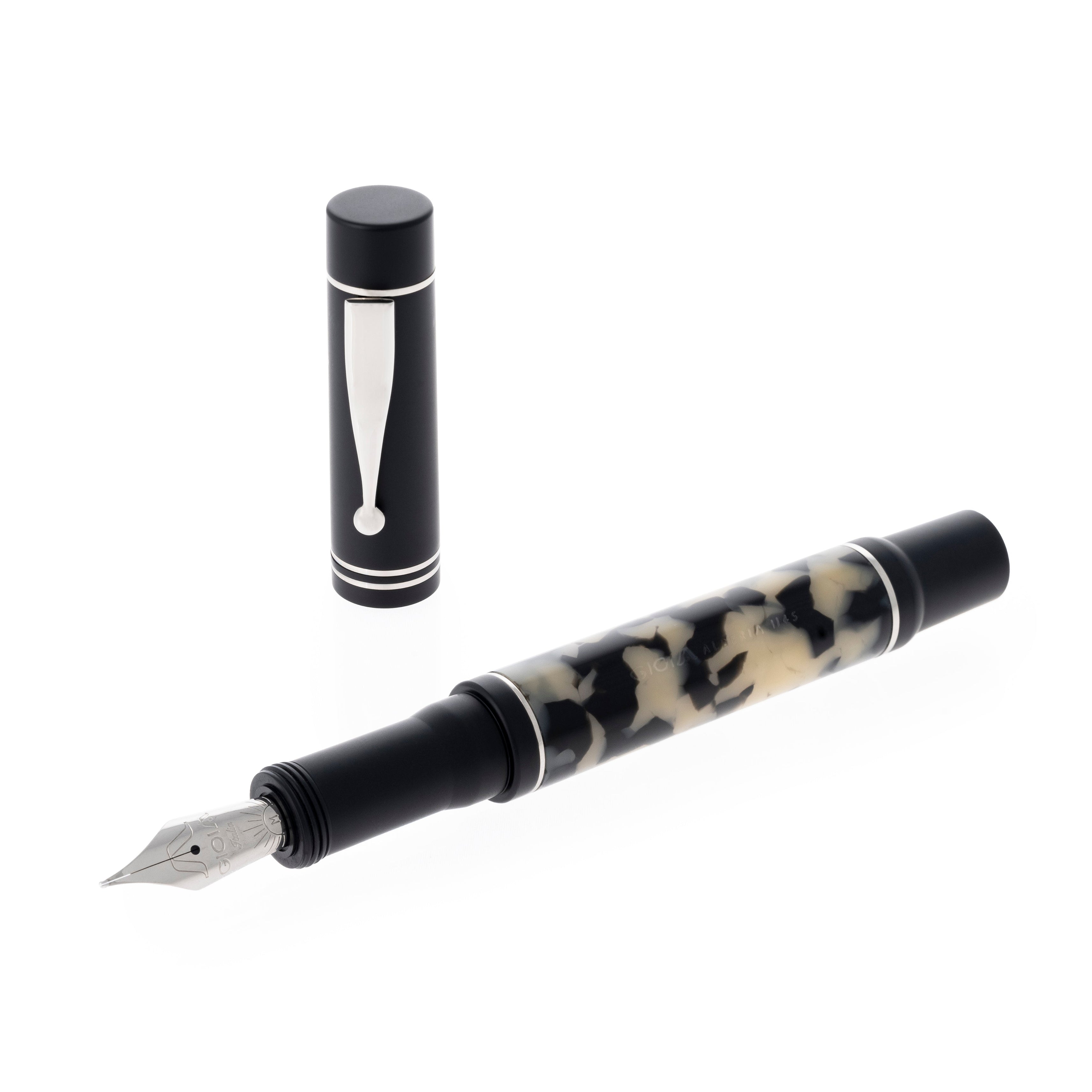 GIOIA Alleria Tramonto Sand Black Fountain Pen – Rhodium Trim