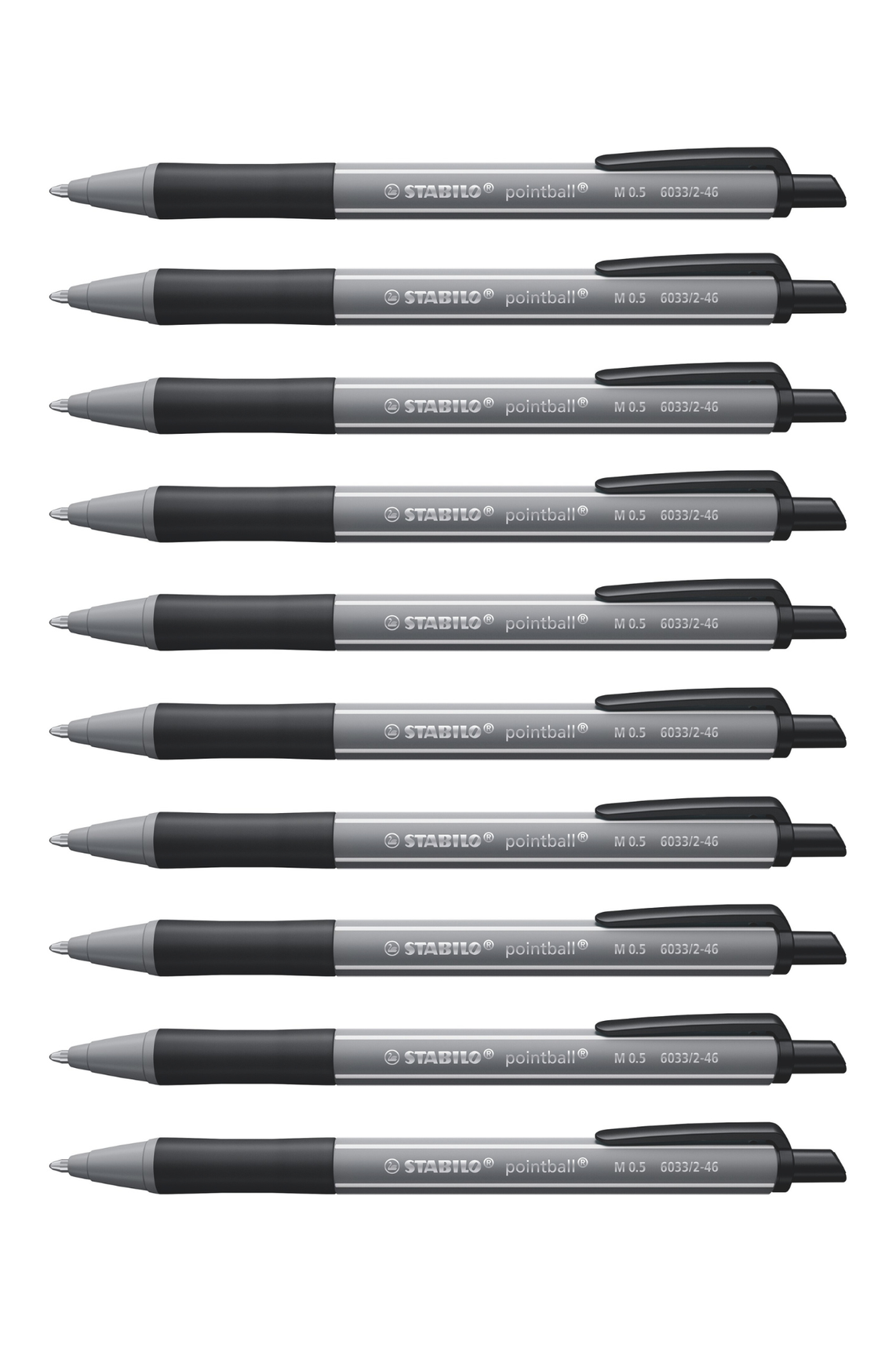 Stabilo Pointball Colorful - Dark Grey Ballpoint Pen - Pack Of 10