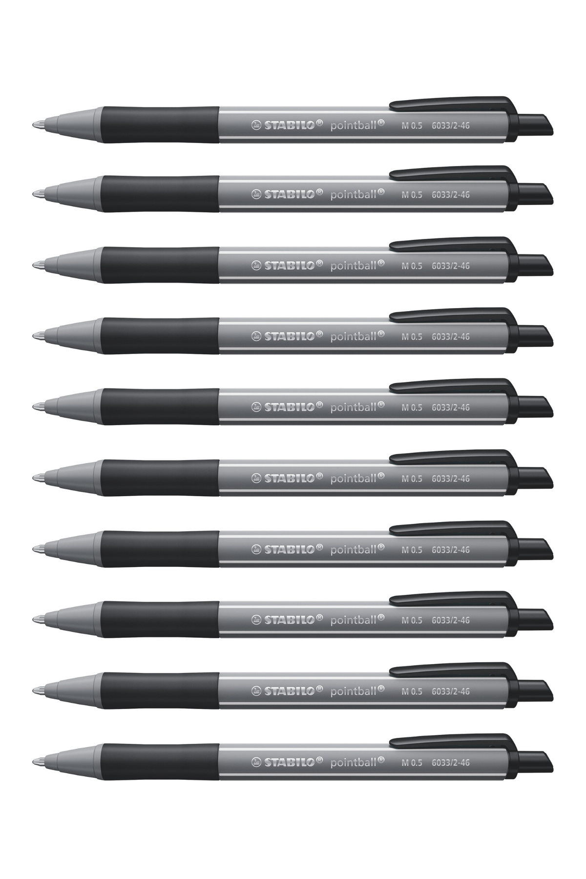 Stabilo Pointball Colorful - Dark Grey Ballpoint Pen - Pack Of 10