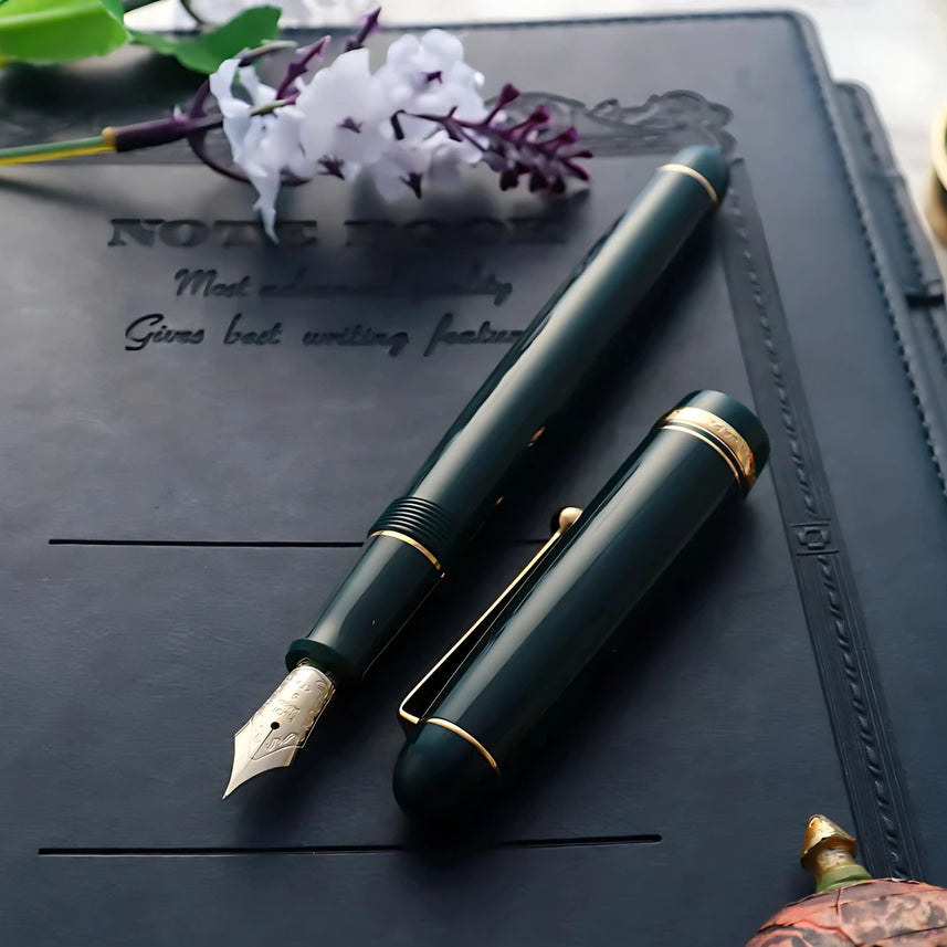Pilot Custom 74 Fountain Pen – 14K Gold Medium Nib (No.10), Black or Green Resin Body with Gold Trim, Screw-Cap, CON-40 Converter, Made in Japan