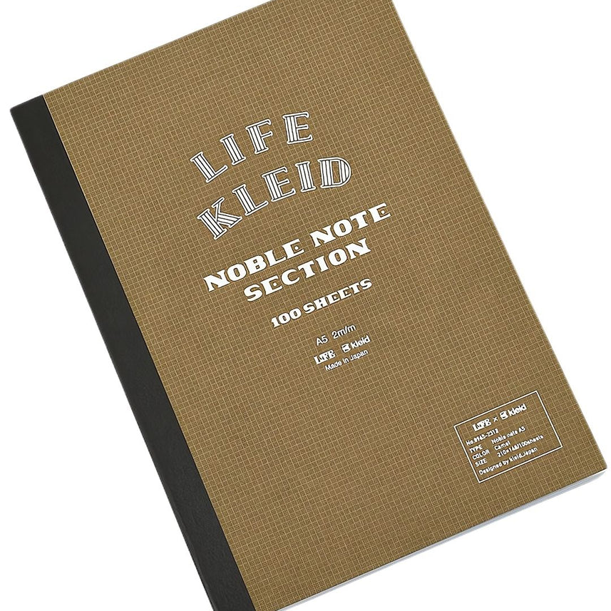LIFE x Kleid Noble Notebook – A5 Size, 2 mm Graph, 200 Pages, White Acid-Free Fountain Pen Friendly Paper, Softcover Camel Brown