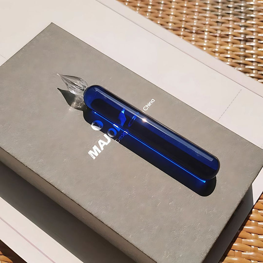 MAJOHN Crystal Glass Dip Pen – 0.5mm Fine Writing Width, Handmade Glass Nib, Solid Color Pink & Blue