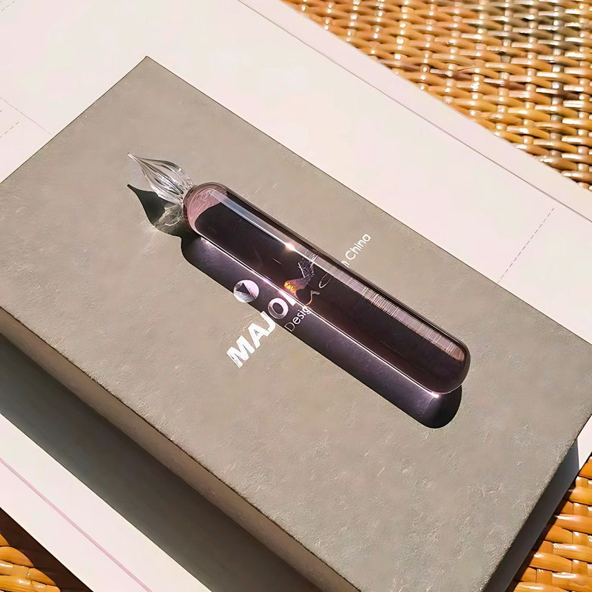 MAJOHN Crystal Glass Dip Pen – 0.5mm Fine Writing Width, Handmade Glass Nib, Solid Color Pink & Blue