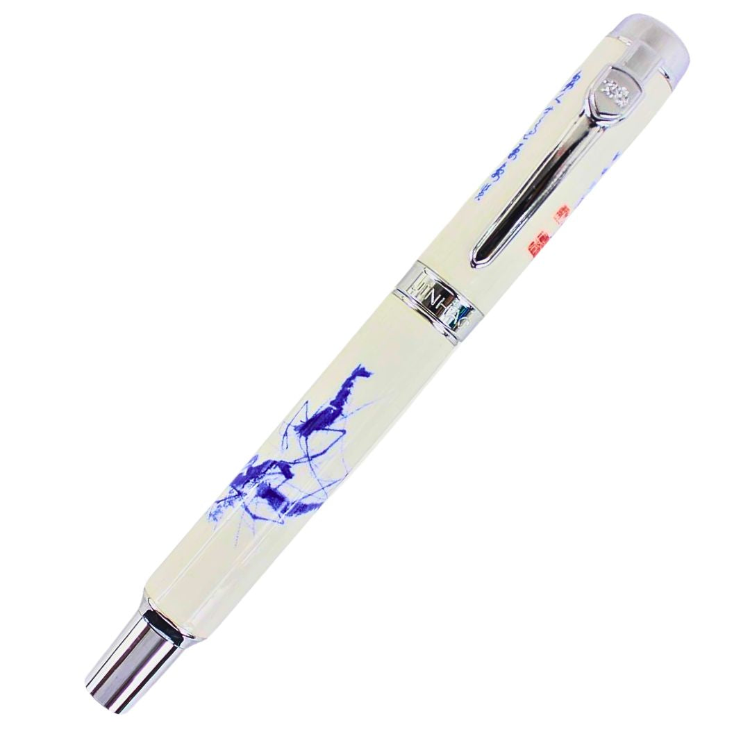 Jinhao 950 Fountain Pen – Blue and White Porcelain Shrimp Print, Medium Nib